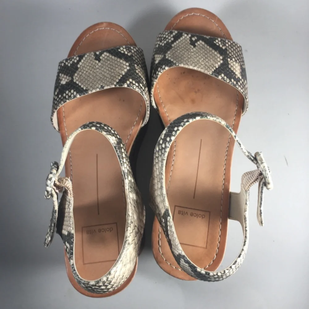 Dolce Vita Snake Print Platform Sandals in Beige and Black